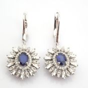 Certificated 14K White Gold Diamond & Sapphire Earring