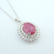 Certificated 14K White Gold Diamond & Ruby Necklace