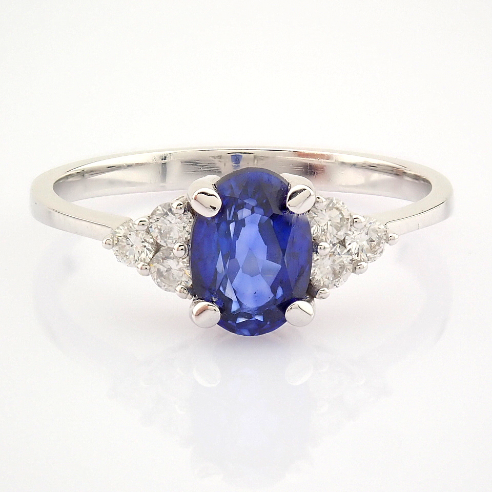 IDL Certificated 14k White Gold Diamond & Sapphire Ring (Total 1.34 ct Stone)