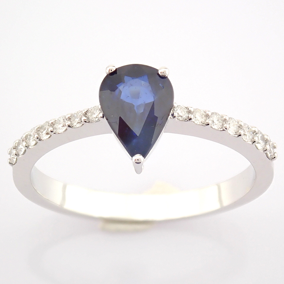 IDL Certificated 14K White Gold Diamond & Sapphire Ring (Total 0.89 ct Stone) - Image 11 of 11
