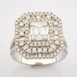 IDL Certificated 14K White Gold Baguette Diamond & Diamond Ring (Total 1.3 ct Stone)