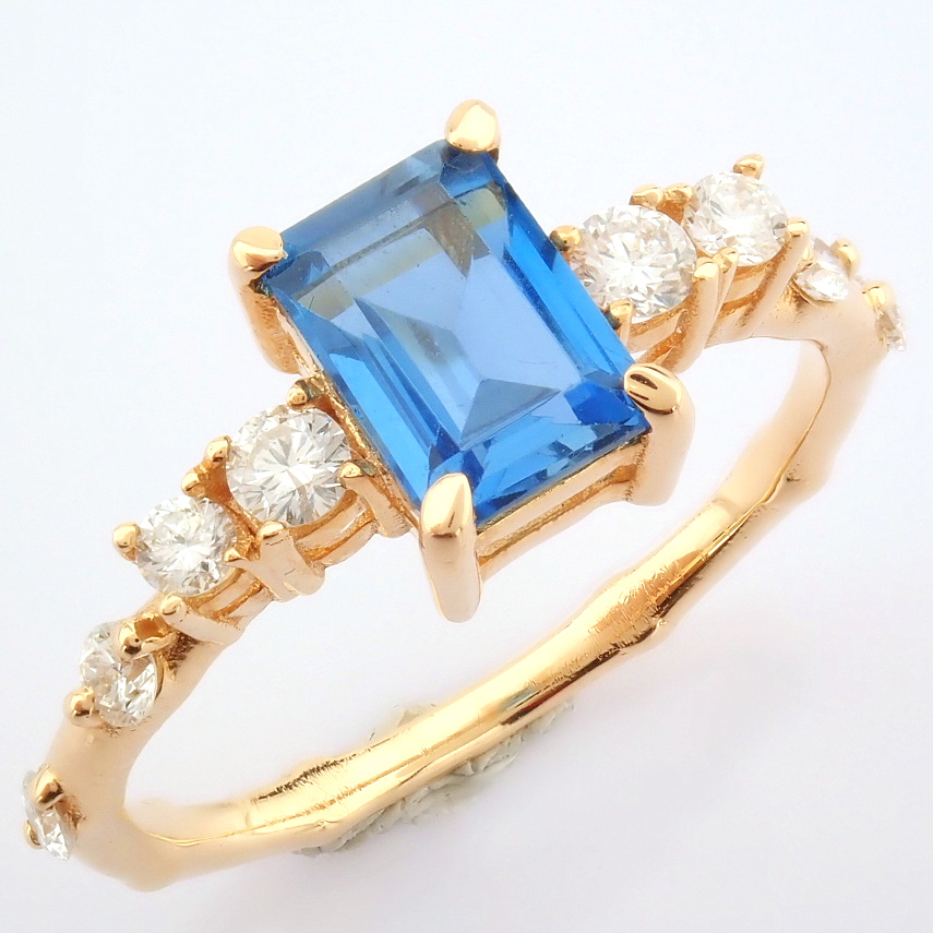 IDL Certificated 14k Rose/Pink Gold Diamond & London Blue Topaz Ring (Total 1.59 ct Stone) - Image 3 of 10