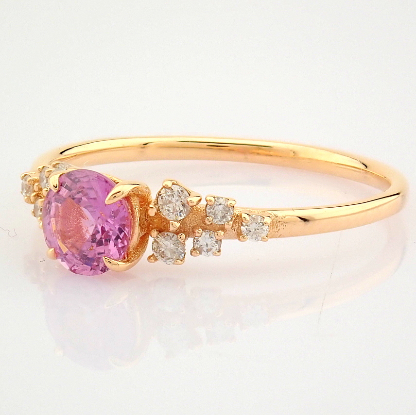 IDL Certificated 14K Rose/Pink Gold Diamond & Sapphire Ring (Total 0.73 ct Stone) - Image 5 of 9