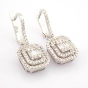 IDL Certificated 14k White Gold Baguette Diamond & Diamond Earring (Total 0.95 ct Stone)