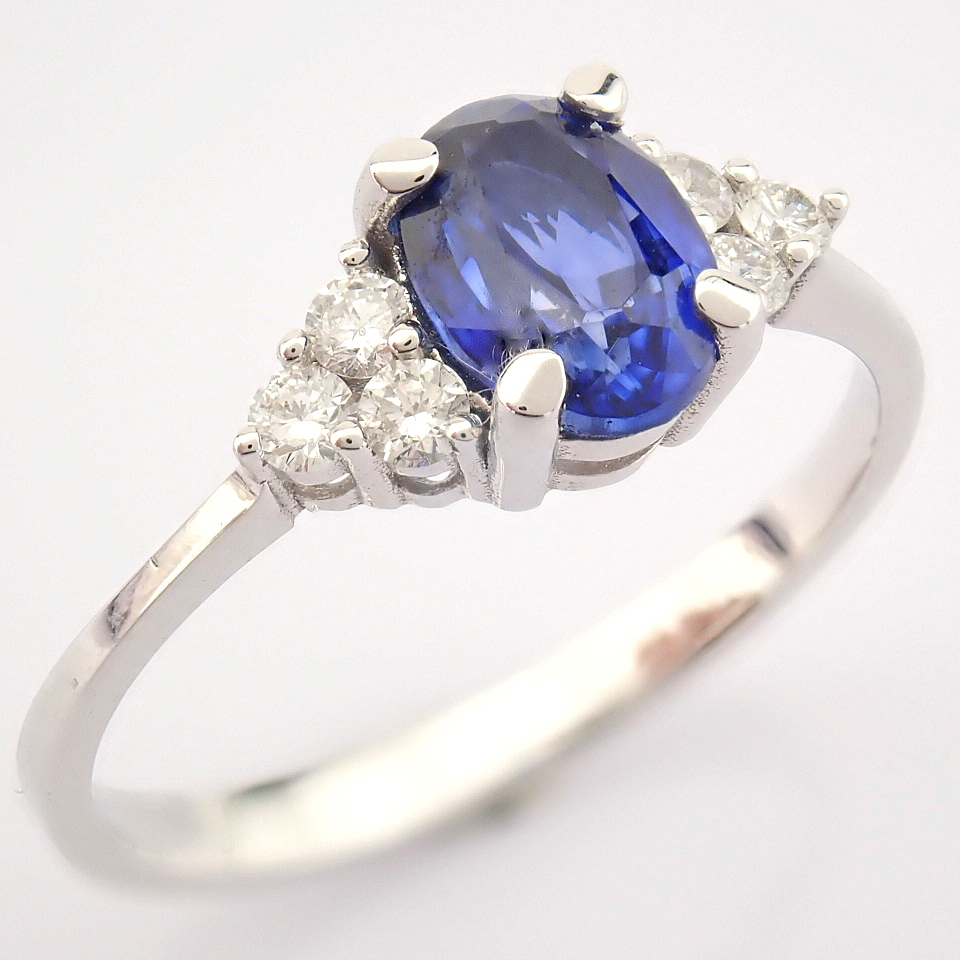 IDL Certificated 14k White Gold Diamond & Sapphire Ring (Total 1.34 ct Stone) - Image 7 of 10
