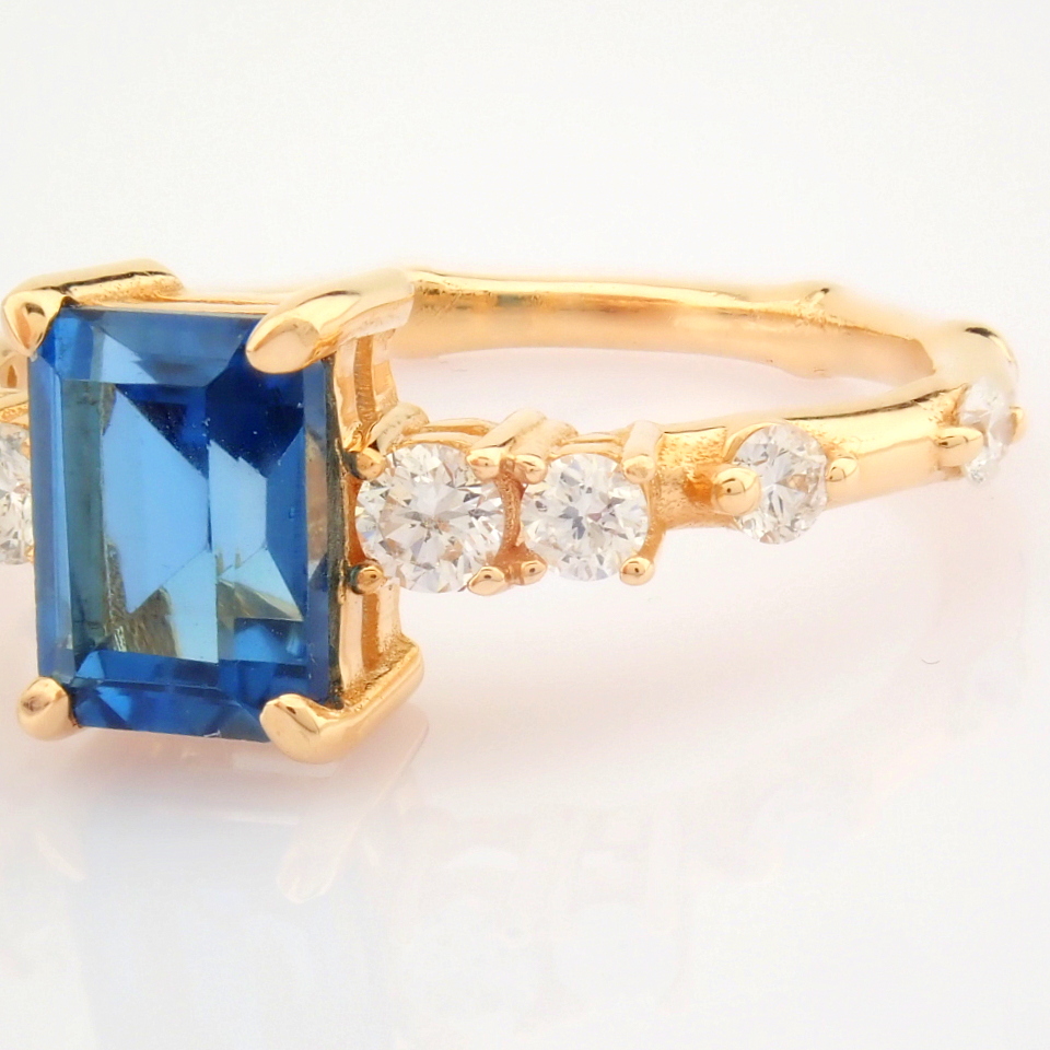 IDL Certificated 14k Rose/Pink Gold Diamond & London Blue Topaz Ring (Total 1.59 ct Stone) - Image 6 of 10
