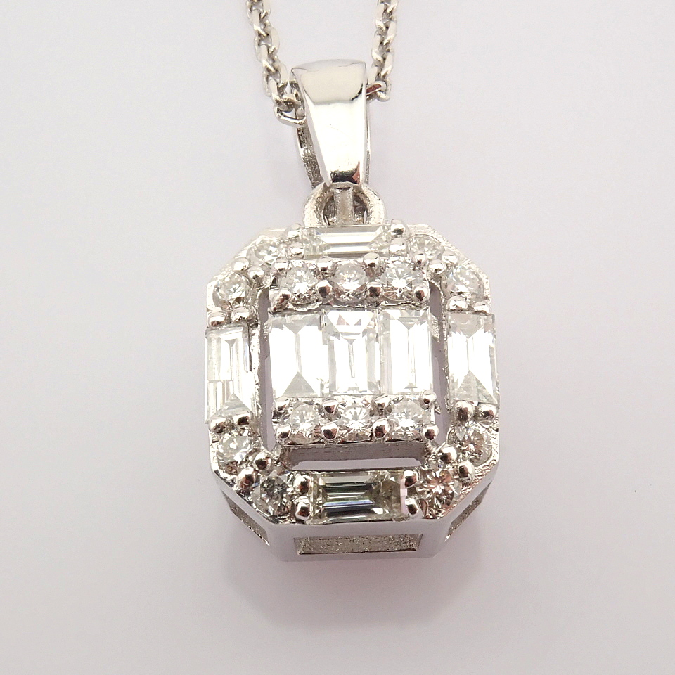 IDL Certificated 14k White Gold Baguette Diamond & Diamond Pendant (Total 0.3 ct Stone) - Image 5 of 9