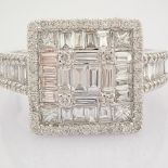 IDL Certificated 14K White Gold Baguette Diamond & Diamond Ring (Total 1.38 ct Stone)