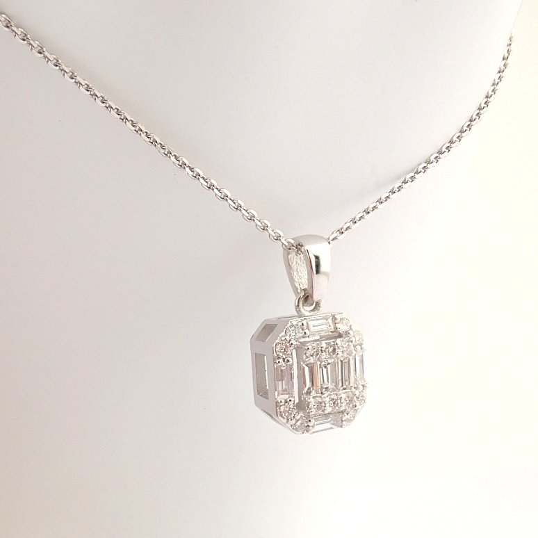 IDL Certificated 14k White Gold Baguette Diamond & Diamond Pendant (Total 0.3 ct Stone) - Image 9 of 9