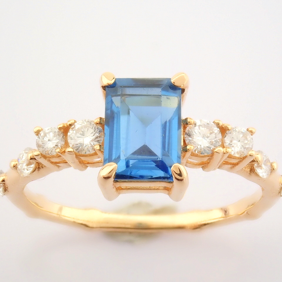 IDL Certificated 14k Rose/Pink Gold Diamond & London Blue Topaz Ring (Total 1.59 ct Stone)