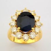 IDL Certificated 18K Yellow Gold Sapphire & Diamond Ring (Total 8.14 ct Stone)
