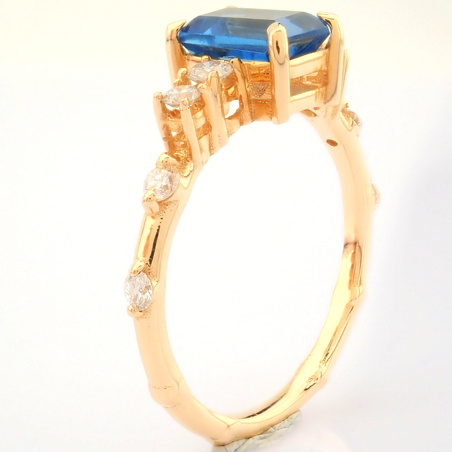 IDL Certificated 14k Rose/Pink Gold Diamond & London Blue Topaz Ring (Total 1.59 ct Stone) - Image 4 of 10