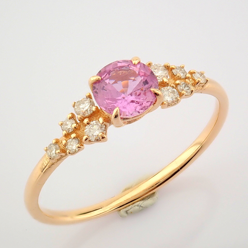 IDL Certificated 14K Rose/Pink Gold Diamond & Sapphire Ring (Total 0.73 ct Stone) - Image 2 of 9