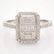 IDL Certificated 14K White Gold Baguette Diamond & Diamond Ring (Total 0.48 ct Stone)