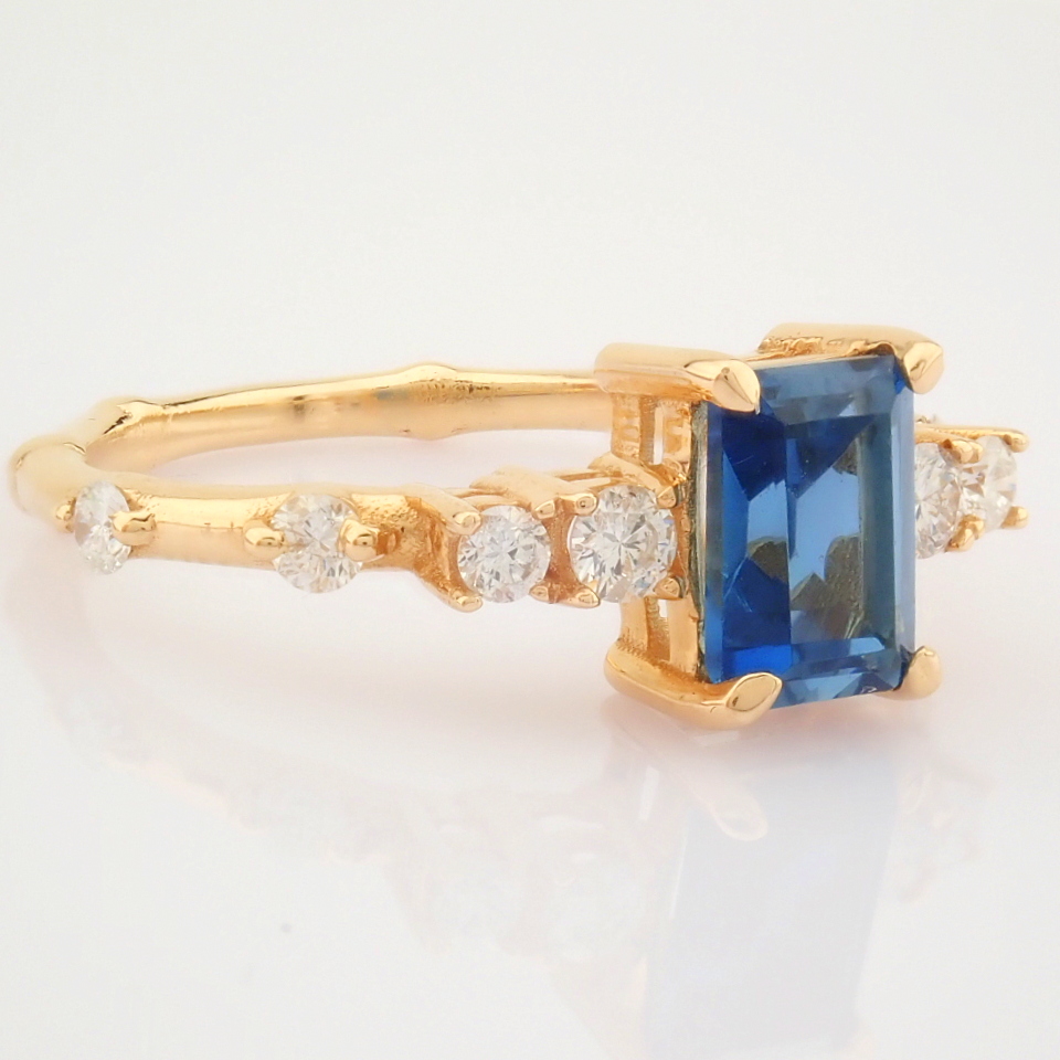 IDL Certificated 14k Rose/Pink Gold Diamond & London Blue Topaz Ring (Total 1.59 ct Stone) - Image 7 of 10