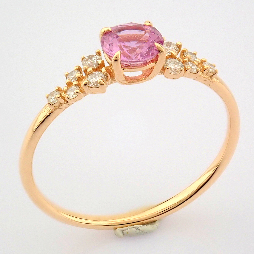 IDL Certificated 14K Rose/Pink Gold Diamond & Sapphire Ring (Total 0.73 ct Stone) - Image 3 of 9