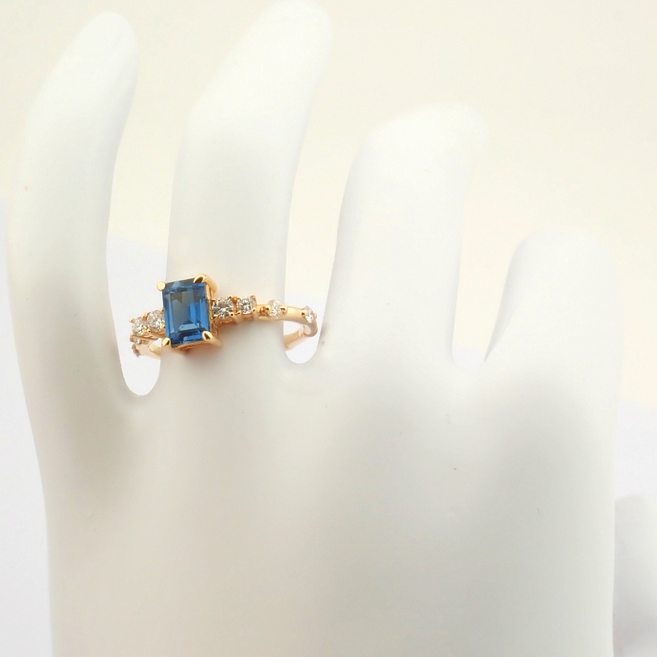 IDL Certificated 14k Rose/Pink Gold Diamond & London Blue Topaz Ring (Total 1.59 ct Stone) - Image 10 of 10