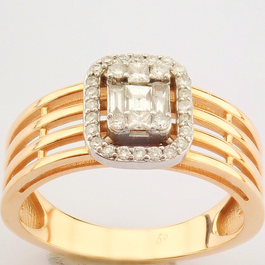 IDL Certificated 14K White and Rose Gold Baguette Diamond & Diamond Ring (Total 0.31 ct Stone)