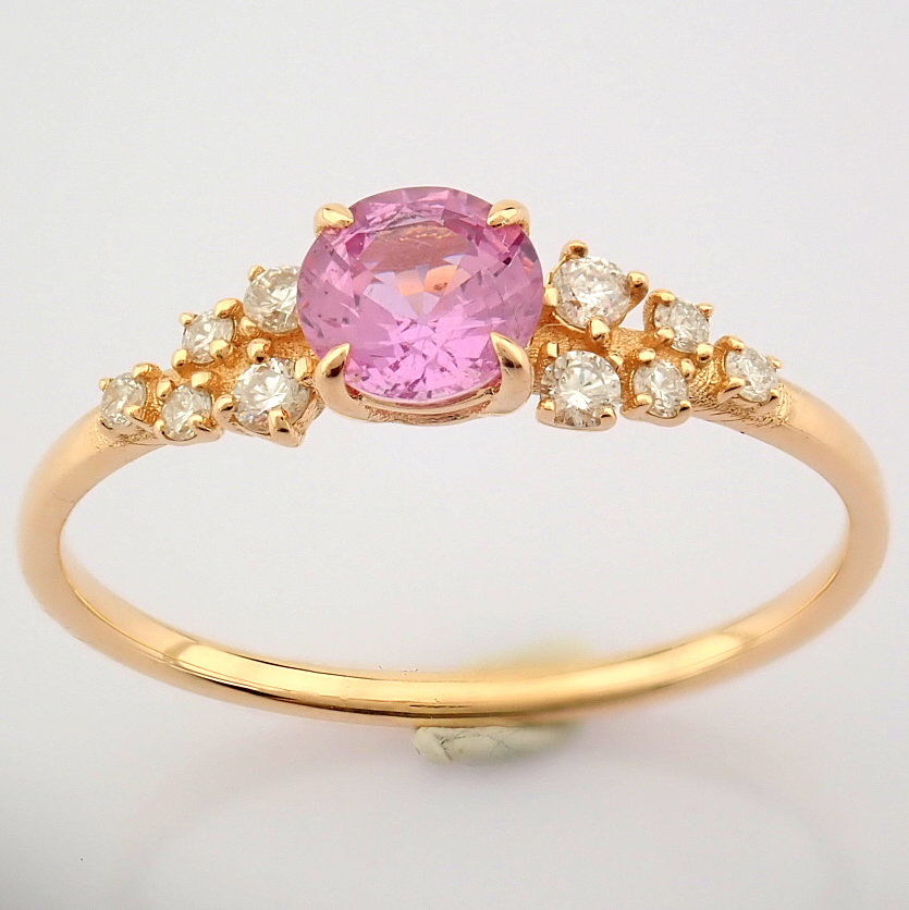 IDL Certificated 14K Rose/Pink Gold Diamond & Sapphire Ring (Total 0.73 ct Stone)