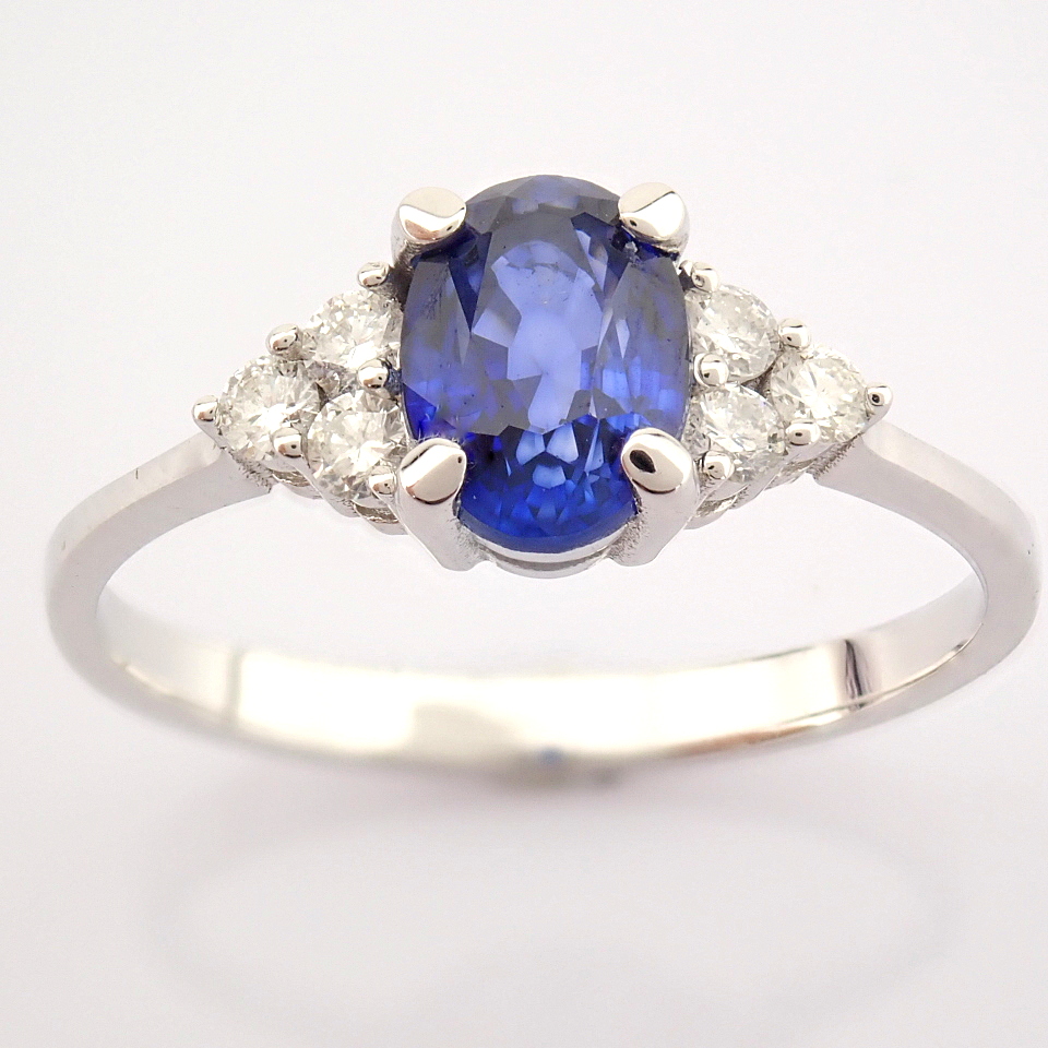 IDL Certificated 14k White Gold Diamond & Sapphire Ring (Total 1.34 ct Stone) - Image 6 of 10