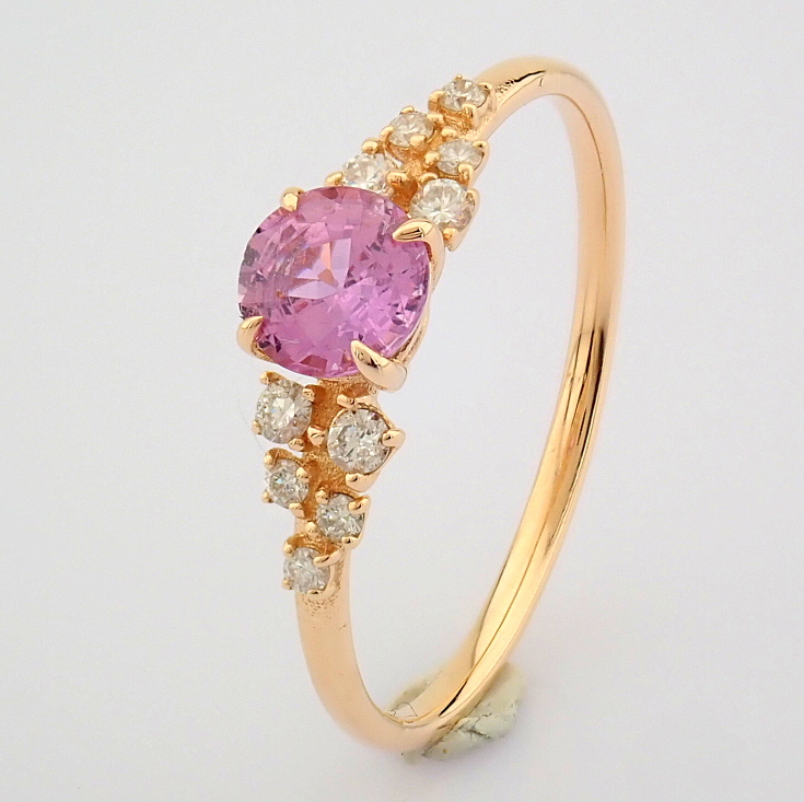 IDL Certificated 14K Rose/Pink Gold Diamond & Sapphire Ring (Total 0.73 ct Stone) - Image 9 of 9