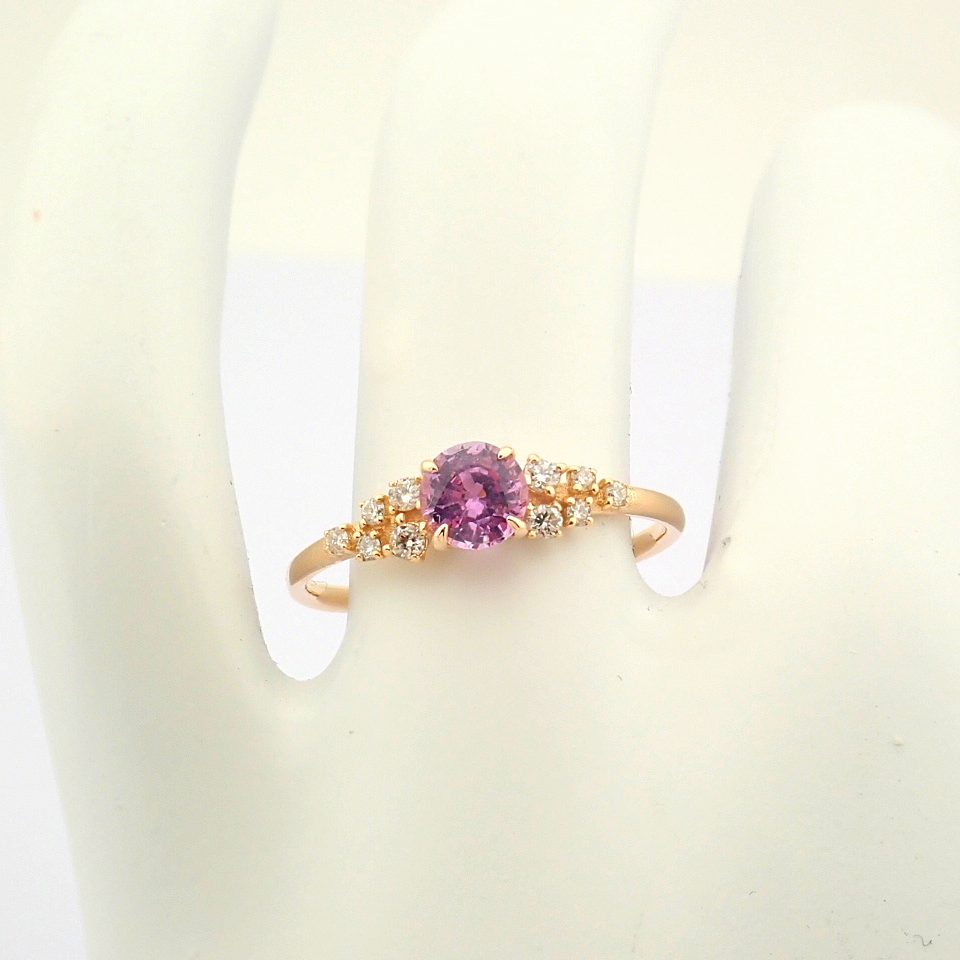 IDL Certificated 14K Rose/Pink Gold Diamond & Sapphire Ring (Total 0.73 ct Stone) - Image 8 of 9