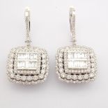 IDL Certificated 14K White Gold Baguette Diamond & Diamond Earring (Total 2.92 ct Stone)