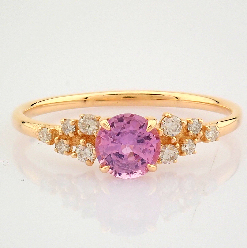 IDL Certificated 14K Rose/Pink Gold Diamond & Sapphire Ring (Total 0.73 ct Stone) - Image 4 of 9