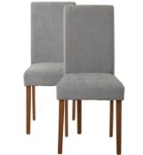 (Mz) 2x Diva Dining Chairs RRP £125. Grey Upholstered Seat, Solid Rubber Wood Legs. (H)96 x (W)45