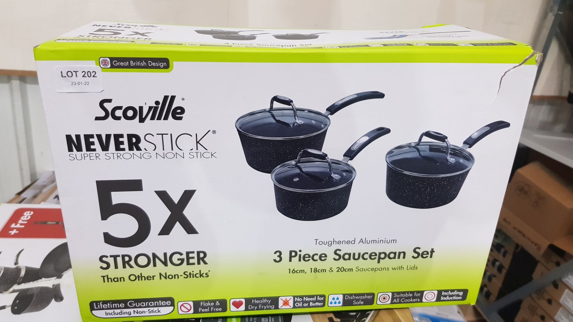 (Mz) 1x Scoville NeverStick 3 Piece Toughened Aluminium Saucepan Set RRP £40. - Image 2 of 2