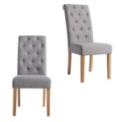 (Mz) 2x Charterhouse Button Back Dining Chairs Grey RRP £160. Fabric Seat, Solid Rubberwood Legs.