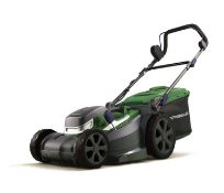 (13B) 2x Powerbase 40cm 40V Cordless Lawn Mower RRP £249 Each. (Lot Includes 2x Dual Charger & 2x