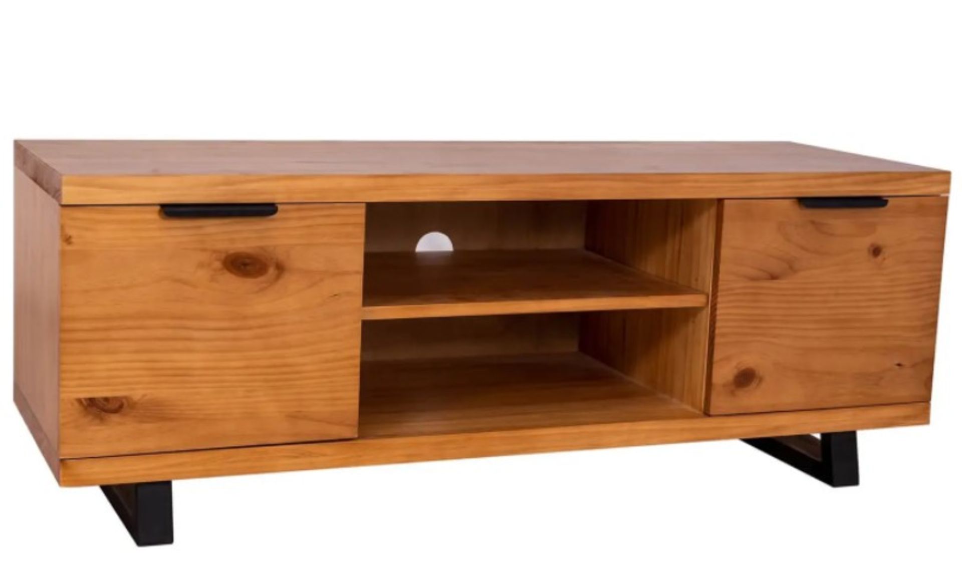 (Mz) 1x Phoenix TV Unit RRP £200. Pine Wood Cabinet Body. Black Metal Legs. (H50x W135x D45cm) - Image 2 of 3