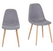 (13F) 2x Dining Chairs Grey Fabric. Metal Frame Chair In Oak Effect With Fully Upholstered Seat. (H