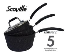 (Mz) 1x Scoville NeverStick 3 Piece Toughened Aluminium Saucepan Set RRP £40.