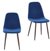 (13F) 2x Perth Velvet Diamond Back Chairs Navy RRP £99. Walnut Effect Metal Frame With Fully Uphol