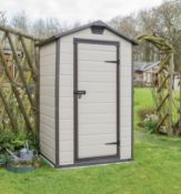 (6P) 1x Keter Manor 4x3 Outdoor Apex Garden Shed RRP £295. (H)196 x (W)129 x (D)103cm. No Box With