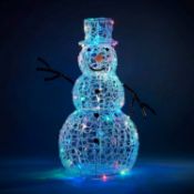 (7M) 3x Christmas Items. 1x Snowman Spun Acrylic Mulitcoloured LED Silhoutte Outdoor. 1x Snowflake