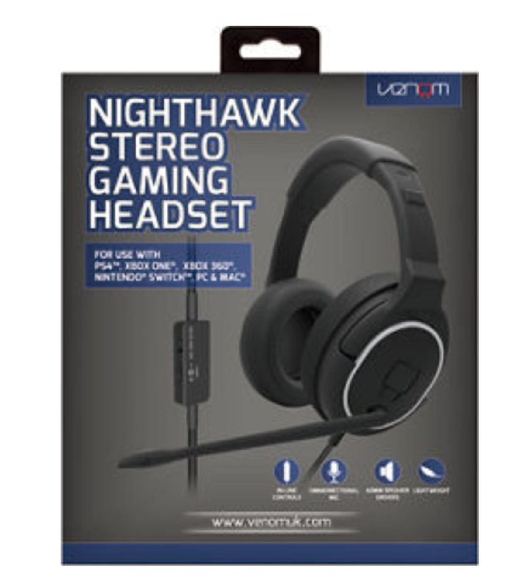 (13B) 8x Gaming Headsets. 3x Venom Nighthawk Stereo Gaming Headset. 1x Venom Nighthawk Chat Gaming