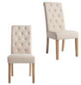 (Mz) 2x Charterhouse Button Back Dining Chairs Natural. Fabric Seat RRP £160. Solid Rubberwood Leg