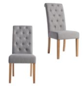 (Mz) 2x Charterhouse Button Back Dining Chairs Grey RRP £160. Fabric Seat, Solid Rubberwood Legs.