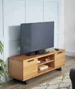 (Mz) 1x Phoenix TV Unit RRP £200. Pine Wood Cabinet Body. Black Metal Legs. (H50x W135x D45cm)