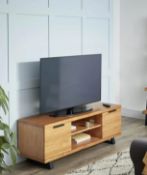 (Mz) 1x Phoenix TV Unit RRP £200. Pine Wood Cabinet Body. Black Metal Legs. (H50x W135x D45cm)