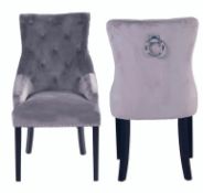 2x Annabelle Velvet Chairs Grey RRP £170. Black Painted Rubberwood Legs. (H102x W56x D72cm) .