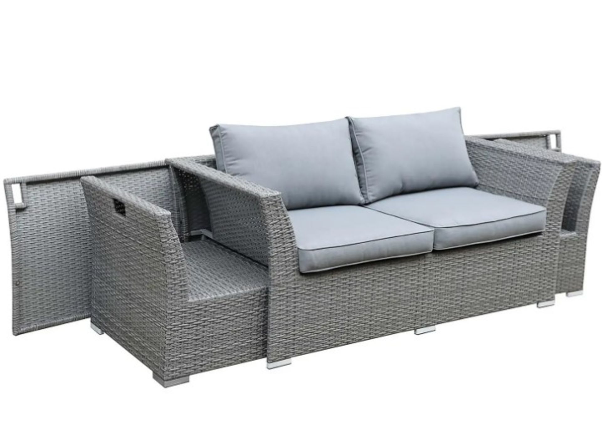 (P) 1x Bambrick Sofa Set RRP £800. Powder Coated Steel Frame. Hand Woven Synthetic Rattan. Toughen - Image 3 of 13