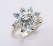 Sterling Silver 1.8 ct Blue Topaz Flower Cluster Ring New with Gift Box