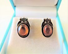 Pair of Sterling Silver Amber Stud Earrings with Gift Pouch