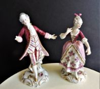 Pair Antique Volkstedt Porcelain Figurines c. 1890's