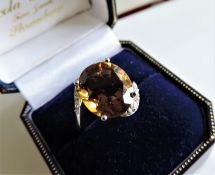 Sterling Silver 8Ct Citrine & White Sapphire Ring New with Gift Box