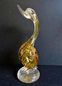 Murano/Sommerso Amber Bullicante Glass Swan Sculpture 27cm High